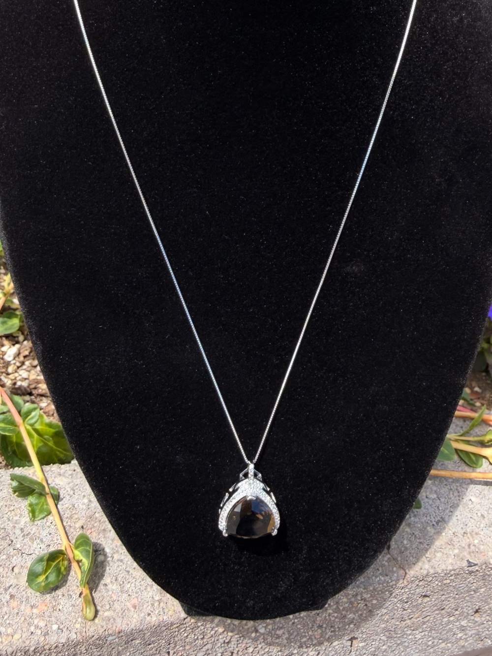 6.66 CTW Smoky Topaz White Sapphire Diamond Necklace 14K Gold Over Silver - Picture 5 of 8